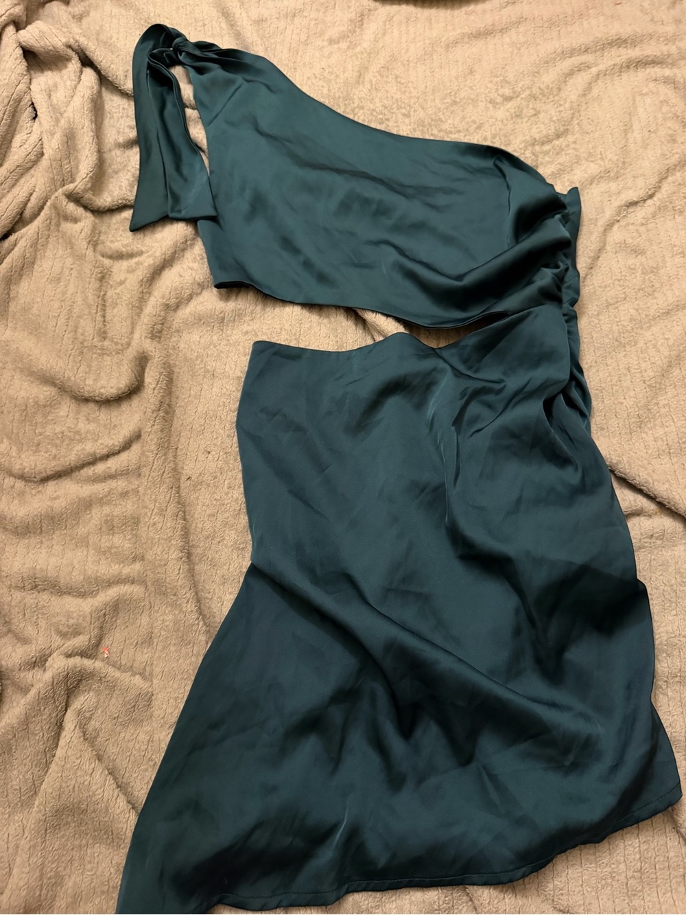 SHEIN One-Shoulder Teal Green Satin Dress